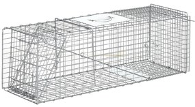 Outsunny Armadilha para Animais Vivos Dobrável 93x31x34,5 cm Gaiola de Captura com Porta e Alça para Coelhos Roedores Prata | Aosom Portugal