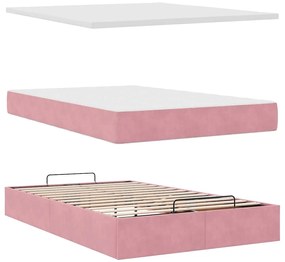 Estrutura de cama otomana com colchão 120x200 cm veludo rosa