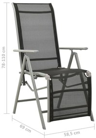 Cadeiras jardim reclináveis 2 pcs textilene e alumínio prateado