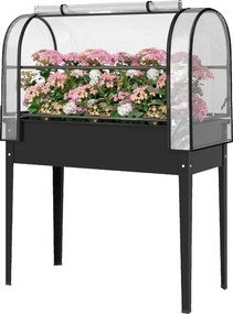Floreira elevada em metal com orifício de drenagem, 100 x 49 x 136 cm, preto