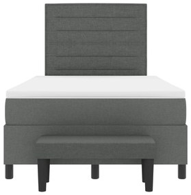 Cama Box Spring com Colchão e Banco Cinza Escura 120x190 cm Tecido