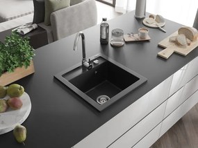 Mexen Vito lava-louça de granito com 1 cuba 520 x 490 mm, preto, sifão cromado - 6503521000-77