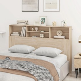 Cabeceira de Cama com Arrumação, 160 x 20,2 x 108,2 cm, 4 Compartimentos Abertos, cor Madeira Natural