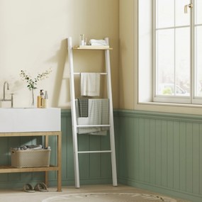 Toalheiro de Escada com Prateleira Superior e 4 Barras Suporte de Toalhas para Encostar na Parede  43x20x151 cm Branco e Carvalho