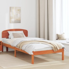 vidaXL Estrado de Cama com Cabeceira Castanho 80x200 cm Madeira Maciça de Pinho