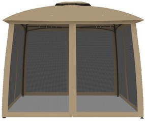 Gazebo c/ teto duplo/paredes de malha aço cinzento-acastanhado