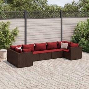 vidaXL 7 pcs conjunto lounge de jardim c/ almofadões vime PE castanho