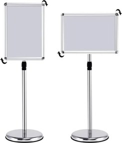 Expositor de chão A3 Moldura para publicidade de chão 32,7 x 45 x 89,5 x 89,5-134 cm Bar, restaurante, café Prateado e branco