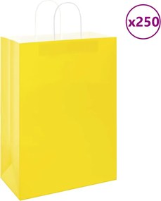 vidaXL Sacos de papel 250 unid com alças amarelo 32x17x44 cm