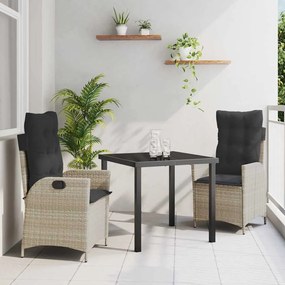 vidaXL Conjunto de Jantar de Jardim com 3 Peças e Almofadas Cinza Claro em Rattan Sintético.