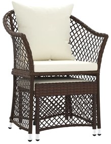 2 pcs conjunto lounge de jardim c/ almofadões vime PE castanho