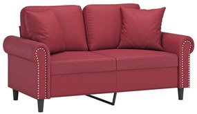 Sofá 2 lugares +almofadas 120cm couro artificial vermelho tinto