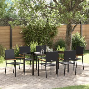 vidaXL Conjunto de Jantar de Jardim 7 Peças Preto Rattan de Polietileno