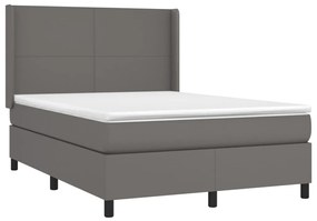 Cama box spring c/ colchão/LED 140x190cm couro artificial cinza