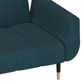 Sofá-cama 2 lugares com duas almofadas veludo azul