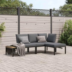 3 pcs conjunto de sofás p/ jardim c/ almofadões alumínio preto