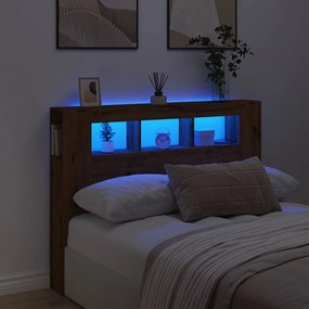vidaXL Cabeceira com luzes LED derivados de madeira carvalho artisiano