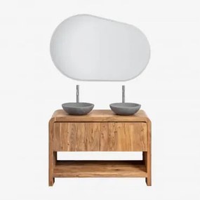 Conjunto De Móvel De Casa De Banho Em Madeira Vacry Castanho Acácia & 2 X Cimento Cinzento Redondo Ø40 Cm Tarsis & Oval - Sklum