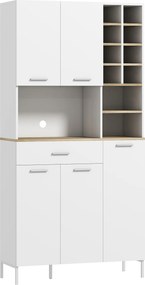HOMCOM Armário de cozinha com prateleiras abertas, compartimentos, suporte para vinhos, despensa com 5 portas, MDF, Branco | Aosom Portugal