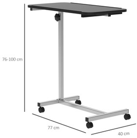 HOMCOM Mesa Auxiliar com Rodas Mesa para Sofá ou Cama com Altura Ajust
