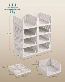 Conjunto 8 x cestos de arrumação com cestos extraíveis 43 x 33 x 18,5 cm (P x L x A) por cesto branco