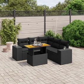 6 pcs conjunto sofás de jardim c/ almofadões vime PE preto