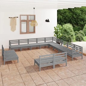 vidaXL 13 pcs conjunto lounge de jardim pinho maciço cinzento