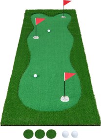 Tapete de treino de golfe profissional com relva artificial realista, 3 buracos, 3 bandeiras e taças de prática de putting 3 x 1 m Verde