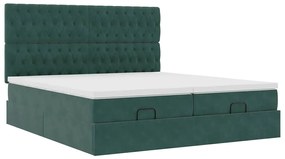 Estrutura de cama otomana com colchão verde escuro veludo