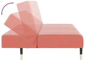 Sofá-cama de 2 lugares veludo rosa