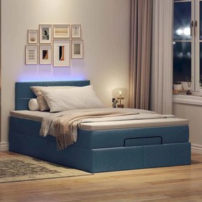 Cama Otomana com Colchão &amp; LEDs Tecido Azul 120x200 cm