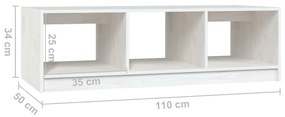 Mesa de centro 110x50x34 cm madeira de pinho maciça branco