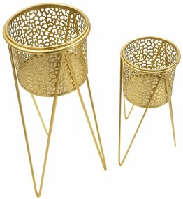 CONJUNTO DE 2 PORTA-VASOS GLOD DOURADO 21X20X46-18X18X32 CM (PLANTAS NÃO INCLUIDAS)