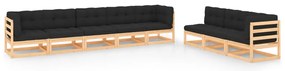 8 pcs conjunto lounge de jardim c/ almofadões pinho maciço