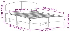 Cama sem colchão 160x200 cm madeira de pinho maciça branco