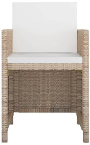 5 pcs conjunto jantar exterior com almofadões vime PE bege