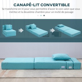 Poltrona-sofá-cama convertível de 1 lugar com 1 almofada com capa removível, tecido azul