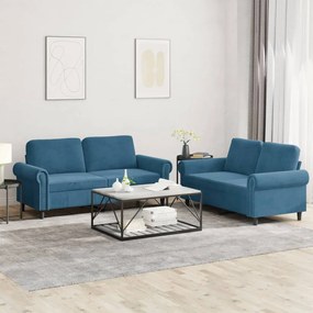 3202219 vidaXL 2 pcs conjunto de sofás com almofadões veludo azul