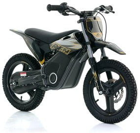 Mini moto elétrica para crianças velocidade até 30Km/h C/Limitador RFN Warrior SX-E350 14/14” 350W Preta e Dourada