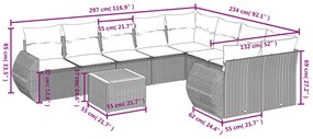 10 pcs conjunto sofás de jardim c/ almofadões vime PE preto