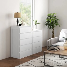 Cómoda com 5 gavetas, móvel de arrumação sem puxadores, design minimalista, 60 x 39 x 100 cm, branco