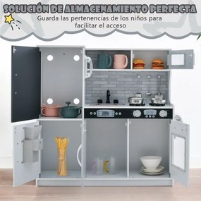 Cozinha de Brincar para crianças em madeira com acessórios simulados e sons para crianças dos 3 aos 6 anos 82 x 24 x 80 cm Branco