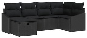 Conjunto de Sofás de Jardim de 6 peças com Almofadas Preto Rattan Sint