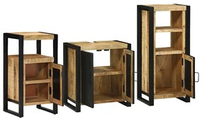 Conjunto de Móveis para Banheiro 3 pcs Madeira de manga maciça