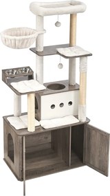 Arranhador de gatos 2 em 1 com cavidade para descansar 80 x 49 x 170 cm cinza-bege