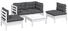 5 pcs conjunto lounge de jardim c/ almofadões pinho maciço