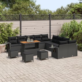 Conjunto de Sofá de Jardim vidaXL de 14 Peças com Almofadas Preto Vime