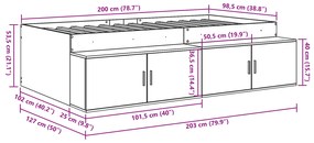 Estrutura de Cama de Armazenamento Cinza Concreto 100x200 cm