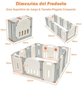 Parque Infantil dobrável de 14 painéis com formato ajustável, ventosas antiderrapantes, área de recreação, centro seguro para bebés Bege