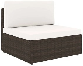 8 pcs conjunto lounge p/ jardim c/ almofadões vime PE castanho